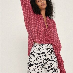 NWT  FREE PEOPLE PLAID MILES TUXEDO SHIRT - S